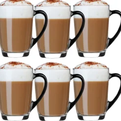 Szklanki z czarnym uchem 300 ml Glasmark Ala do herbaty kawy latte macchiato komplet 6 sztuk