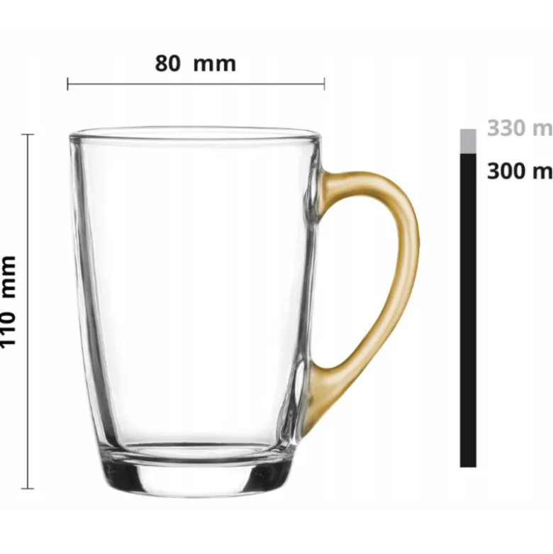 Szklanki ze złotym uchem 300 ml Glasmark Ala do herbaty kawy latte macchiato komplet 6 sztuk
