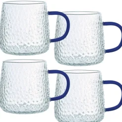 Szklanki z granatowym uchem do ciepłych napojów 350 ml MG Home Deco zestaw 4 szklanek