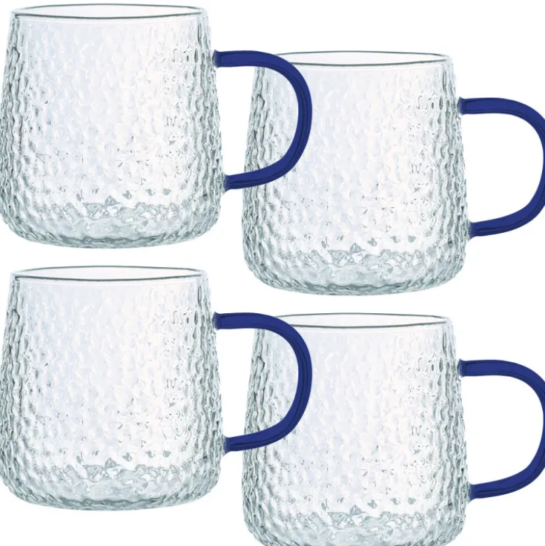 Szklanki z granatowym uchem do ciepłych napojów 350 ml MG Home Deco zestaw 4 szklanek