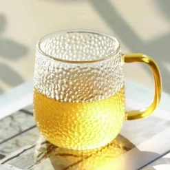 Szklanki z granatowym uchem do ciepłych napojów 350 ml MG Home Deco zestaw 4 szklanek