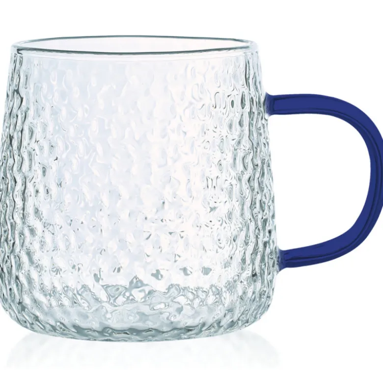 Szklanki z granatowym uchem do ciepłych napojów 350 ml MG Home Deco zestaw 4 szklanek