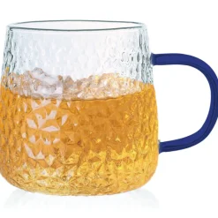 Szklanki z granatowym uchem do ciepłych napojów 350 ml MG Home Deco zestaw 4 szklanek