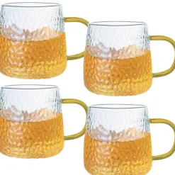 Szklanki z żółtym uchem do ciepłych napojów 350 ml MG Home Deco zestaw 4 szklanek