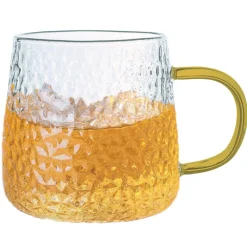 Szklanki z żółtym uchem do ciepłych napojów 350 ml MG Home Deco zestaw 4 szklanek