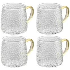 Szklanki z żółtym uchem do ciepłych napojów 350 ml MG Home Deco zestaw 4 szklanek