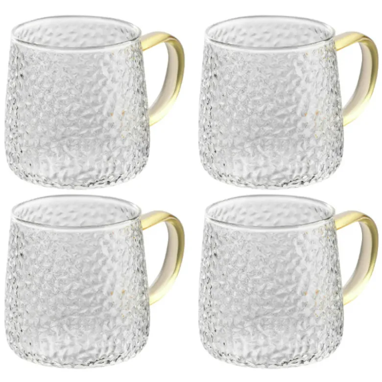 Szklanki z żółtym uchem do ciepłych napojów 350 ml MG Home Deco zestaw 4 szklanek