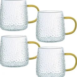 Szklanki z żółtym uchem do ciepłych napojów 350 ml MG Home Deco zestaw 4 szklanek