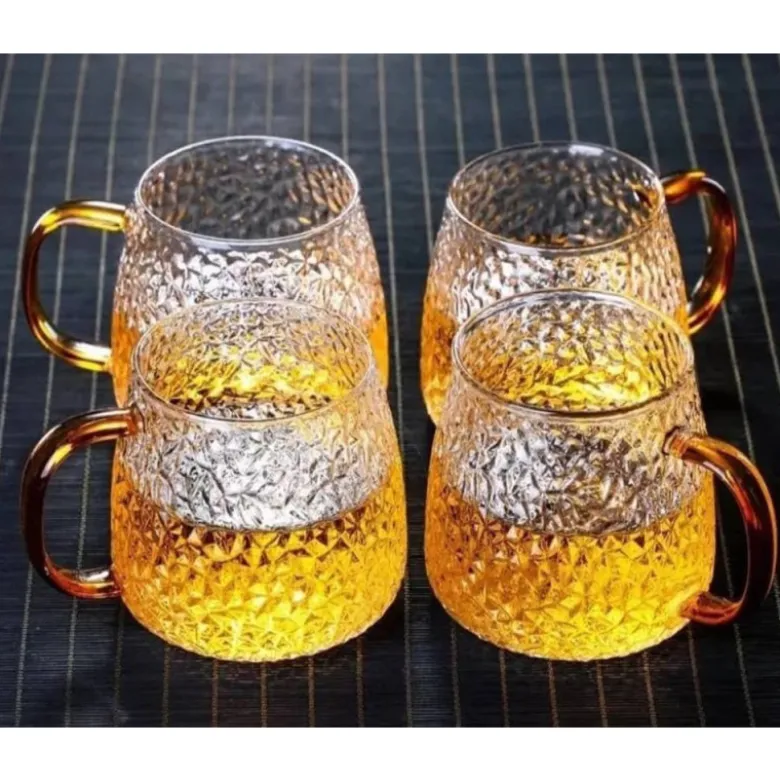 Szklanki z żółtym uchem do ciepłych napojów 350 ml MG Home Deco zestaw 4 szklanek