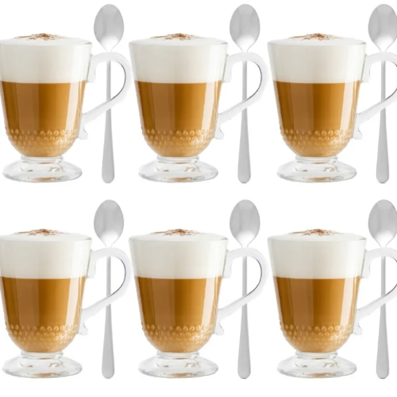 Szklanki z uchem 320 ml Altom Siena Perełki kubki do herbaty kawy latte macchiato komplet 6 sztuk z łyżeczkami