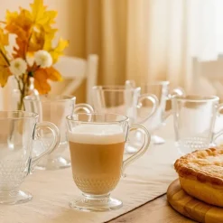 Szklanki z uchem 320 ml Altom Siena Perełki kubki do herbaty kawy latte macchiato komplet 6 sztuk z łyżeczkami