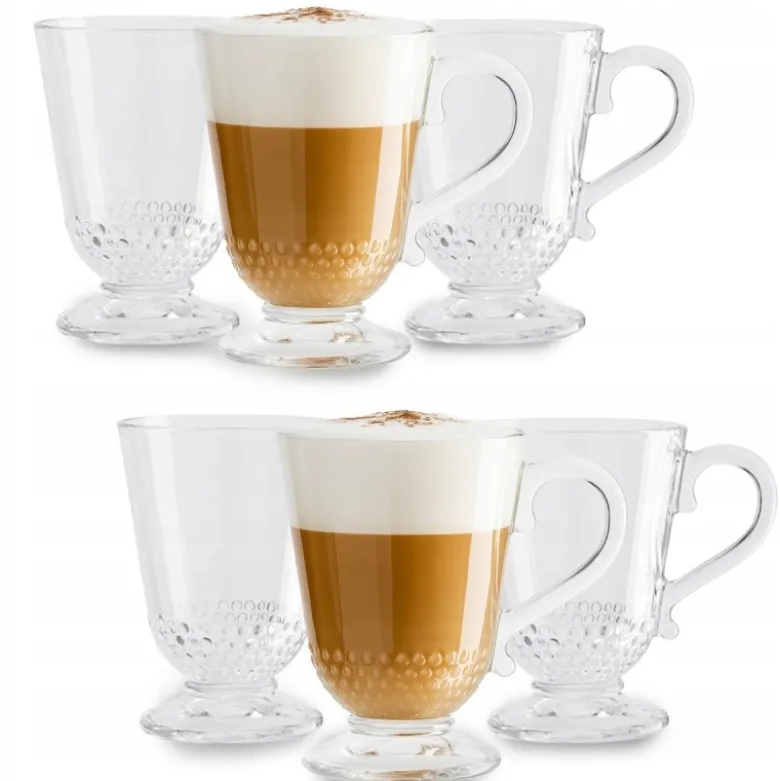 Szklanki z uchem 320 ml Altom Siena Perełki kubki do herbaty kawy latte macchiato komplet 6 sztuk z łyżeczkami