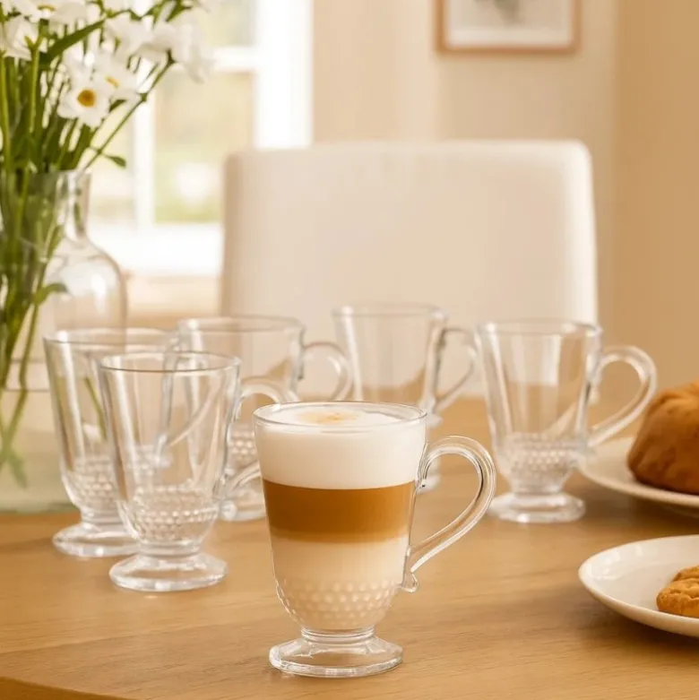 Szklanki z uchem 320 ml Altom Siena Perełki kubki do herbaty kawy latte macchiato komplet 6 sztuk z łyżeczkami