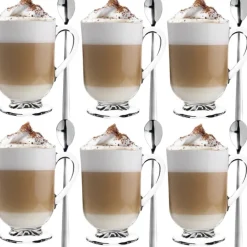 Szklanki z uchem 310 ml Altom Werona kubki do herbaty kawy latte macchiato komplet 6 sztuk w zestawie z długimi łyżeczkami