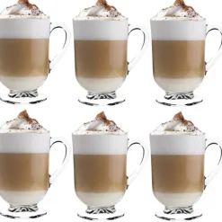 Szklanki z uchem 310 ml Altom Werona kubki do herbaty kawy latte macchiato komplet 6 sztuk w zestawie z długimi łyżeczkami