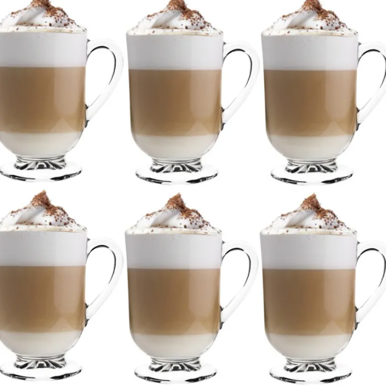 Szklanki z uchem 310 ml Altom Werona kubki do herbaty kawy latte macchiato komplet 6 sztuk w zestawie z długimi łyżeczkami