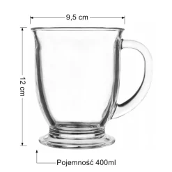 Szklanki z uchem 400 ml duże GierekHoff Mega Vista szklany kubek na nóżce do kawy herbaty drinków deserów kubas
