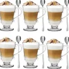 Szklanki z uchem 320 ml Florina Malena kubki do herbaty kawy latte macchiato komplet 6 sztuk w zestawie z długimi łyżeczkami