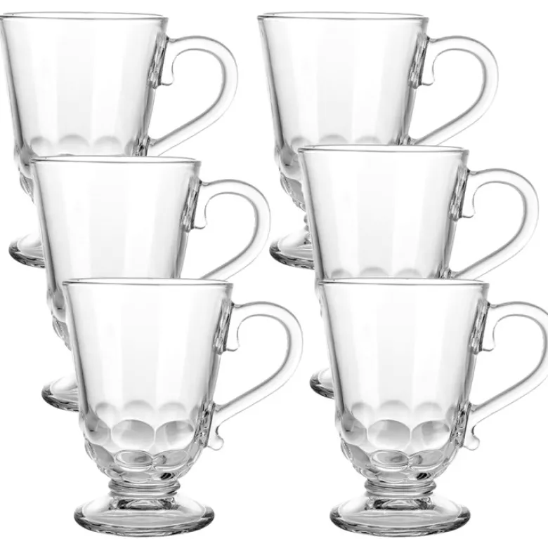 Szklanki z uchem 320 ml Florina Malena kubki do herbaty kawy latte macchiato komplet 6 sztuk w zestawie z długimi łyżeczkami
