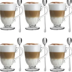Szklanki z uchem 320 ml Florina Nino kubki do herbaty kawy latte macchiato komplet 6 sztuk w zestawie z długimi łyżeczkami