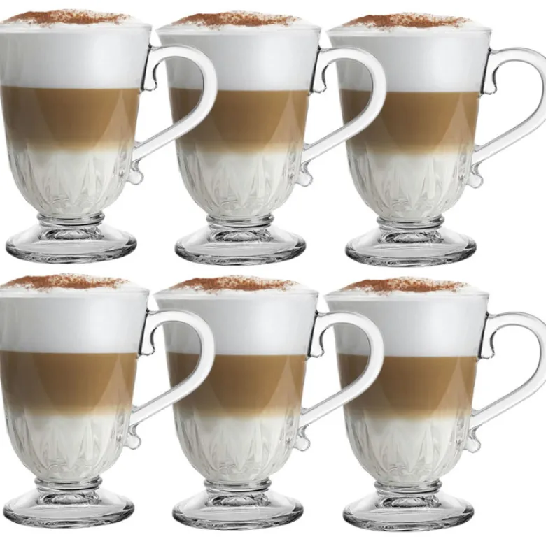 Szklanki z uchem 320 ml Florina Nino kubki do herbaty kawy latte macchiato komplet 6 sztuk w zestawie z długimi łyżeczkami
