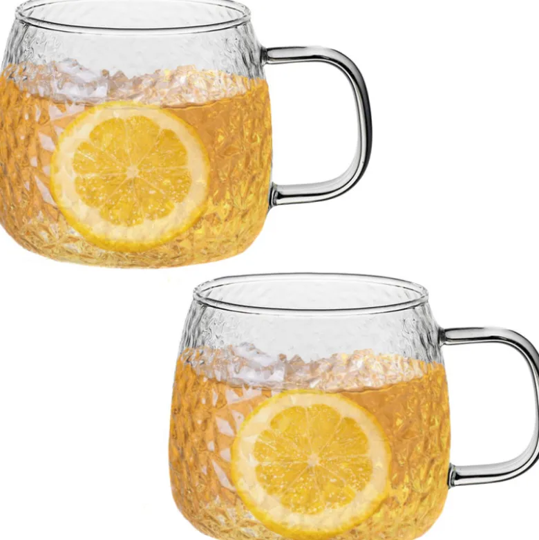 Szklanki z uchem 500 ml Florina Savia efekt młotkowania do kawy latte komplet kuków szklanych 6 sztuk