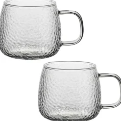 Szklanki z uchem 500 ml Florina Savia efekt młotkowania do kawy latte komplet kuków szklanych 6 sztuk