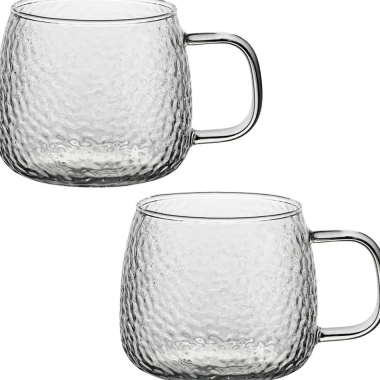 Szklanki z uchem 500 ml Florina Savia efekt młotkowania do kawy latte komplet kuków szklanych 6 sztuk