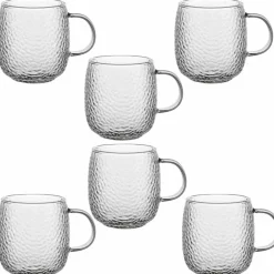 Szklanki z uchem 380 ml Florina Savia efekt młotkowania do kawy latte komplet kuków szklanych 6 sztuk