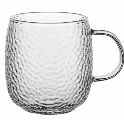 Szklanki z uchem 380 ml Florina Savia efekt młotkowania do kawy latte komplet kuków szklanych 6 sztuk