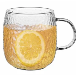 Szklanki z uchem 380 ml Florina Savia efekt młotkowania do kawy latte komplet kuków szklanych 6 sztuk
