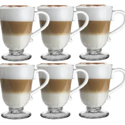 Szklanki z uchem 320 ml Florina Siena kubki do herbaty kawy latte macchiato komplet 6 sztuk w zestawie z długimi łyżeczkami
