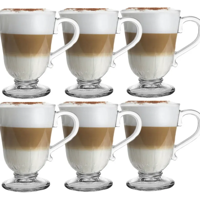 Szklanki z uchem 320 ml Florina Siena kubki do herbaty kawy latte macchiato komplet 6 sztuk w zestawie z długimi łyżeczkami
