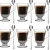 Szklanki z uchem 320 ml Florina Verona kubki do herbaty kawy latte macchiato komplet 6 sztuk w zestawie z długimi łyżeczkami