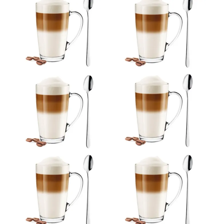 Szklanki z uchem 400ml Glasmark Alex do herbaty kawy latte macchiato komplet 6szt + łyżeczki