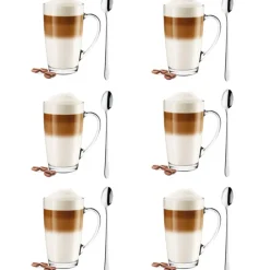 Szklanki z uchem 300ml Glasmark Ala do herbaty kawy latte macchiato komplet 6szt + łyżeczki