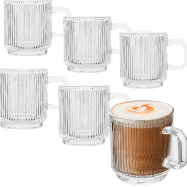 Szklanki z uchem ryflowane do kawy latte herbaty 360 ml zestaw 6 szt Altom Design Selena