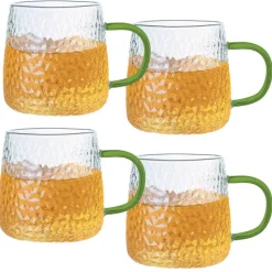 Szklanki z zielonym uchem do kawy herbaty 350 ml MG Home Deco zestaw 4 szklanek