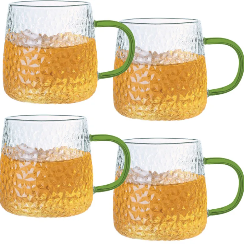 Szklanki z zielonym uchem do kawy herbaty 350 ml MG Home Deco zestaw 4 szklanek