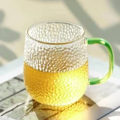 Szklanki z zielonym uchem do kawy herbaty 350 ml MG Home Deco zestaw 4 szklanek