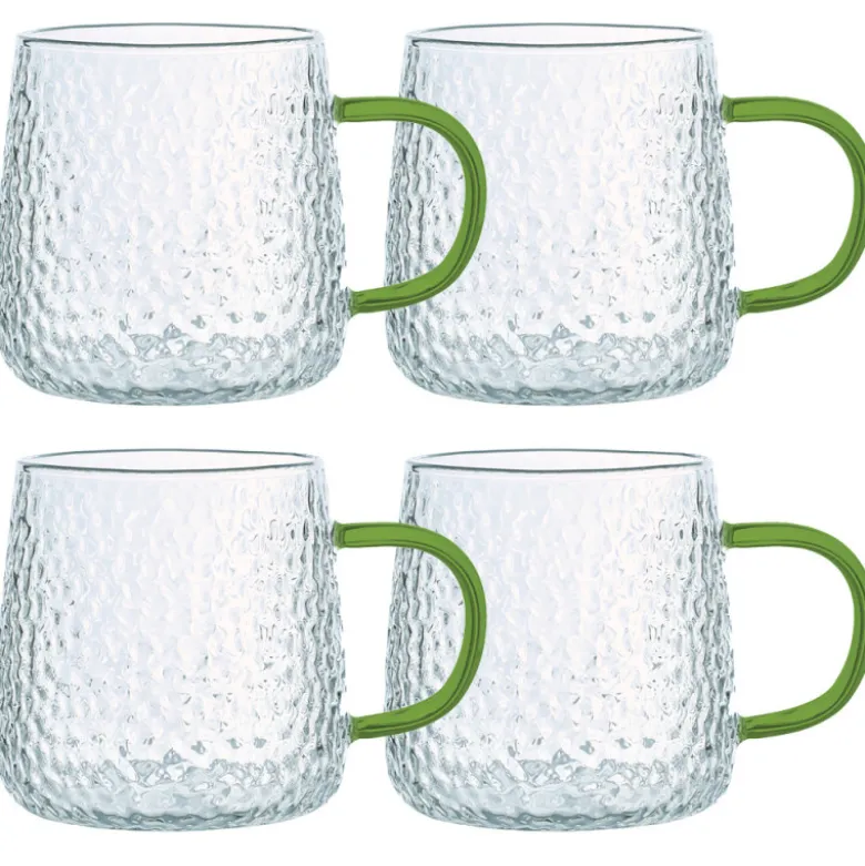 Szklanki z zielonym uchem do kawy herbaty 350 ml MG Home Deco zestaw 4 szklanek