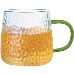 Szklanki z zielonym uchem do kawy herbaty 350 ml MG Home Deco zestaw 4 szklanek