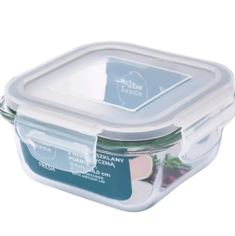 Szklany pojemnik 450 ml na żywność jedzenie Altom Design Fresh pudełko z pokrywką lunchbox kwadratowy hermetyczny