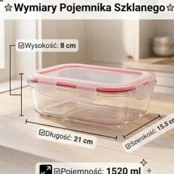 Szklany pojemnik 1520 ml na żywność jedzenie Gierekhoff pudełko z pokrywką lunchbox prostokątny hermetyczny