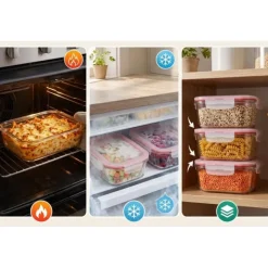 Szklany pojemnik 1520 ml na żywność jedzenie Gierekhoff pudełko z pokrywką lunchbox prostokątny hermetyczny