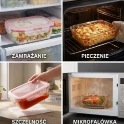 Szklany pojemnik 1050 ml na żywność jedzenie Gierekhoff pudełko z pokrywką lunchbox prostokątny hermetyczny
