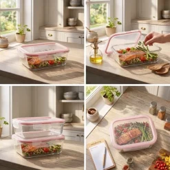Szklany pojemnik 1050 ml na żywność jedzenie Gierekhoff pudełko z pokrywką lunchbox prostokątny hermetyczny