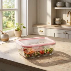 Szklany pojemnik 640 ml na żywność jedzenie Gierekhoff pudełko z pokrywką lunchbox prostokątny hermetyczny