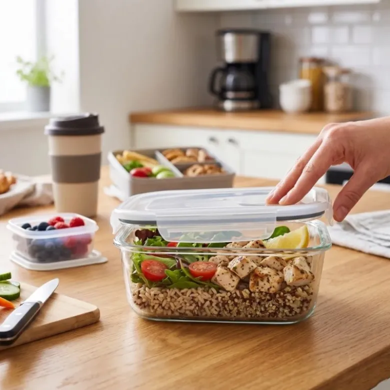 Szklany pojemnik 1100 ml na żywność jedzenie Altom Design Fresh pudełko z pokrywką lunchbox kwadratowy hermetyczny
