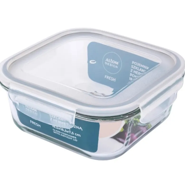Szklany pojemnik 1100 ml na żywność jedzenie Altom Design Fresh pudełko z pokrywką lunchbox kwadratowy hermetyczny